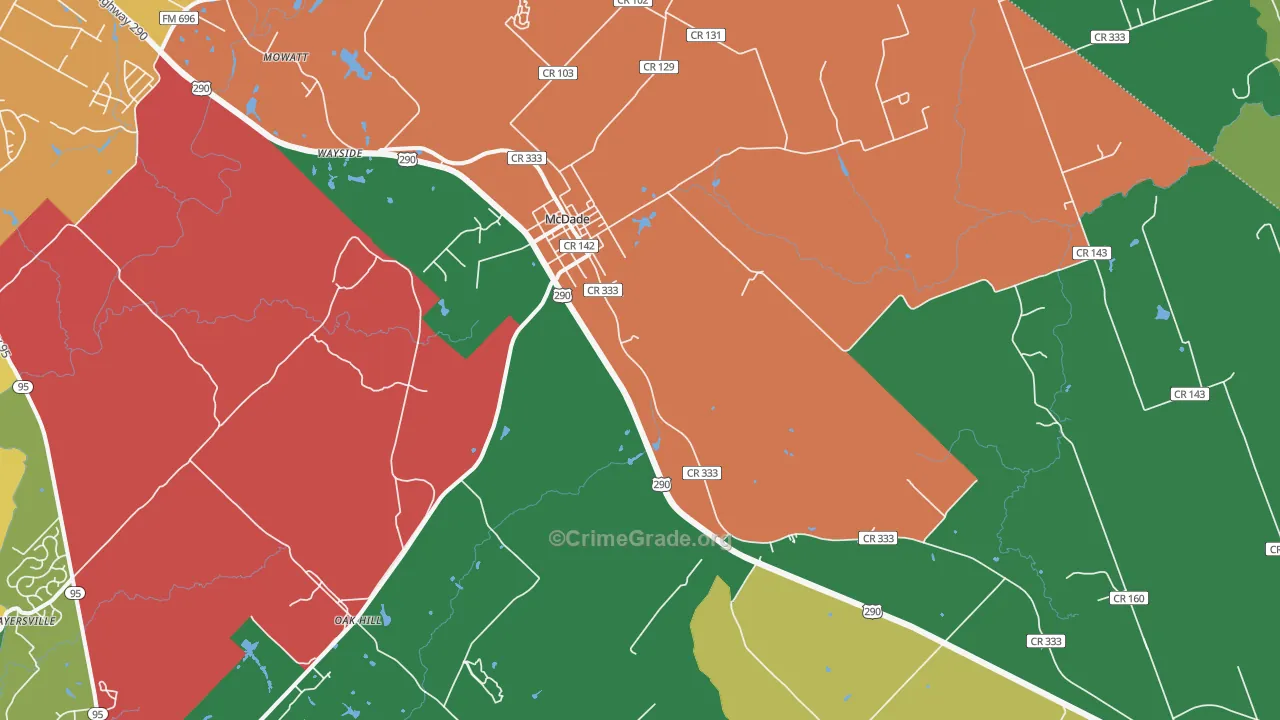 Mc Dade, TX Map of Burglary Rates