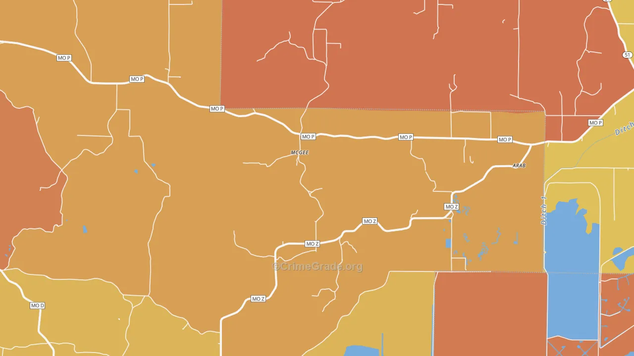 Mc Gee, MO Map of Burglary Rates