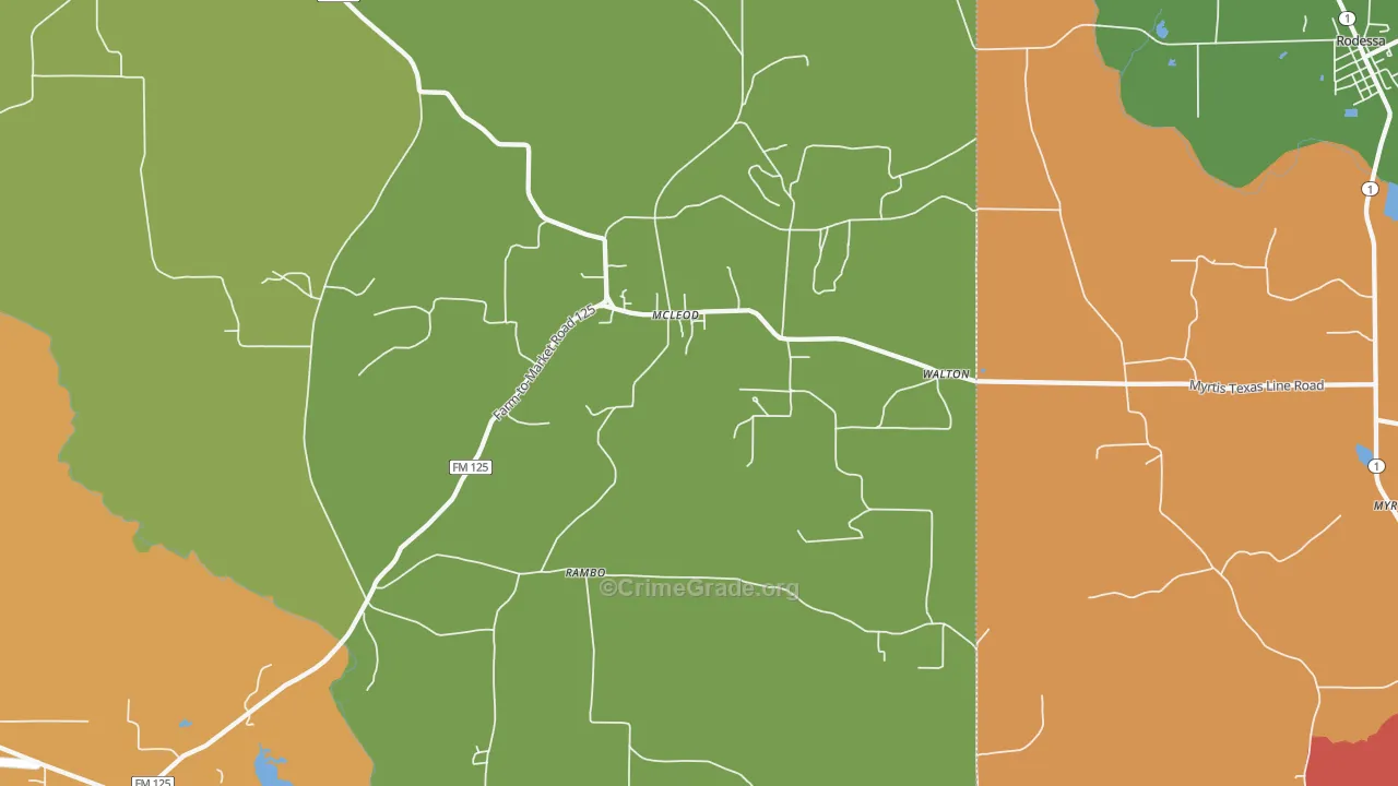 Mc Leod, TX Map of Burglary Rates