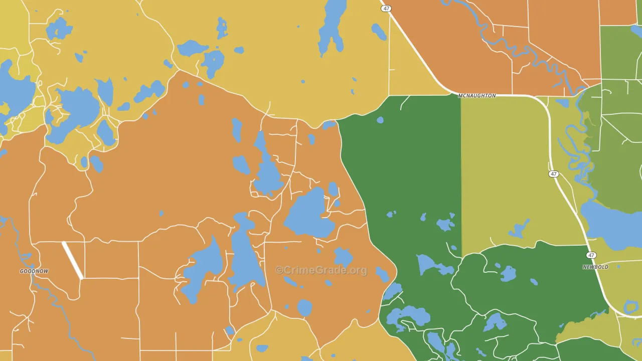 Mc Naughton, WI Map of Burglary Rates