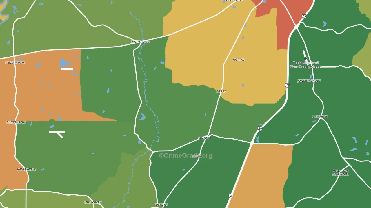 Mc Neill, MS Map of Burglary Rates