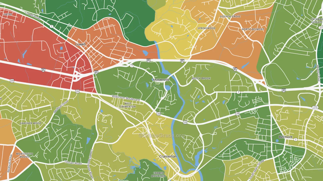 McAdenville, NC Map of Burglary Rates