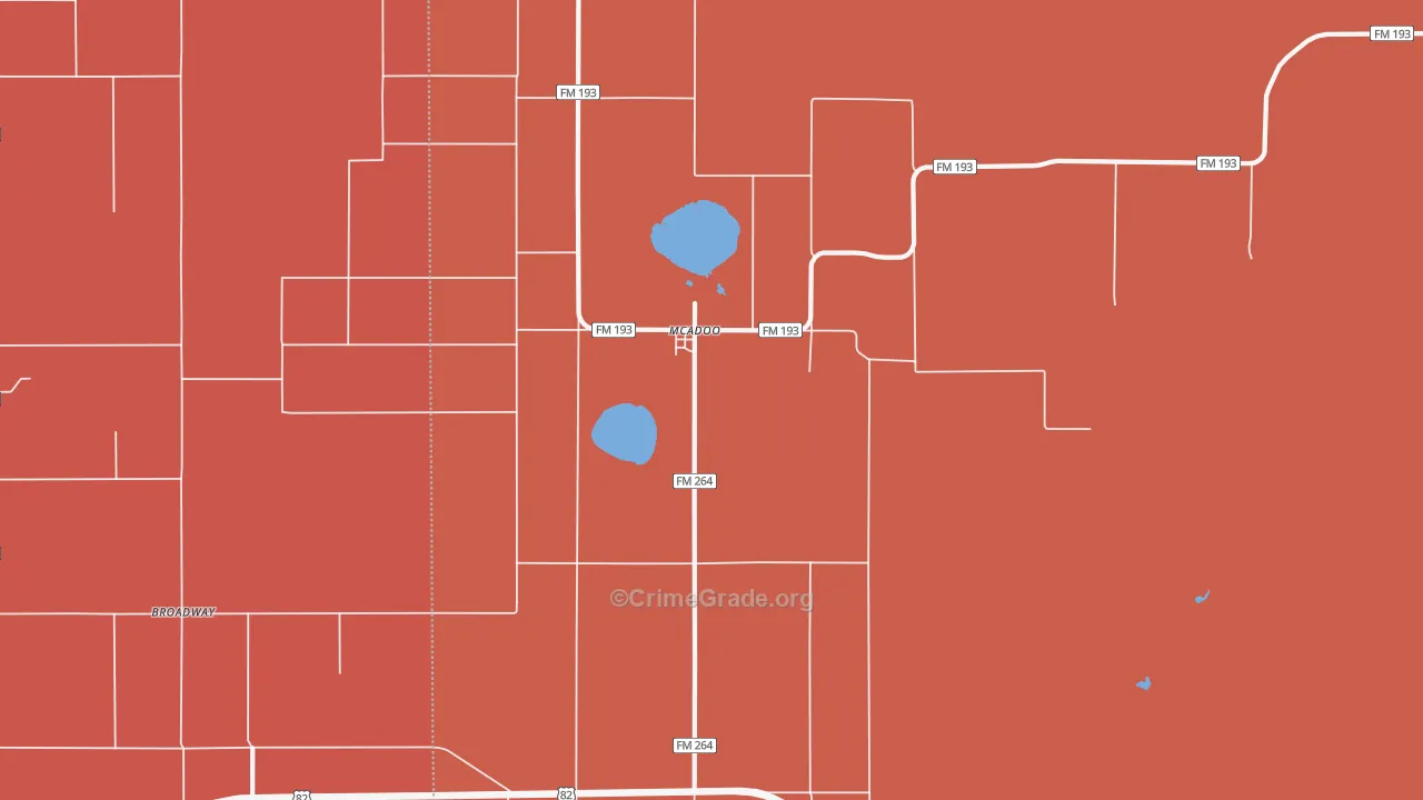 Mcadoo, TX Map of Burglary Rates