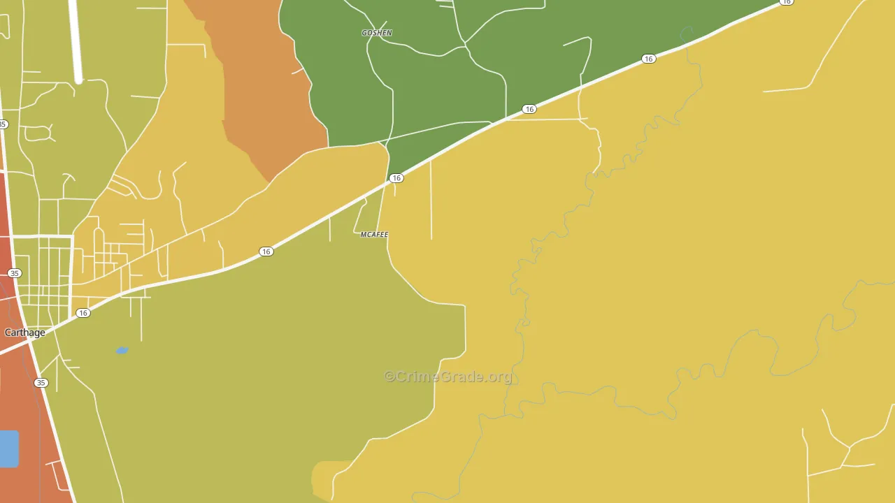 McAfee, MS Map of Burglary Rates