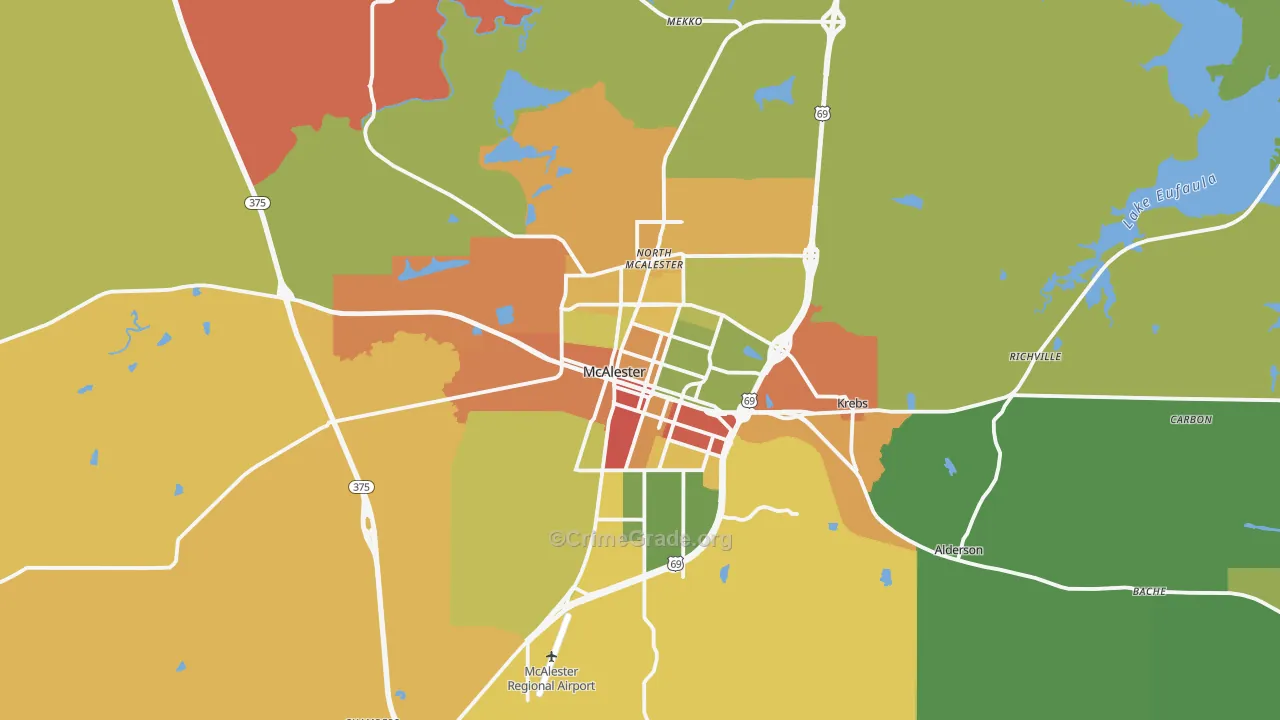 McAlester, OK Map of Burglary Rates