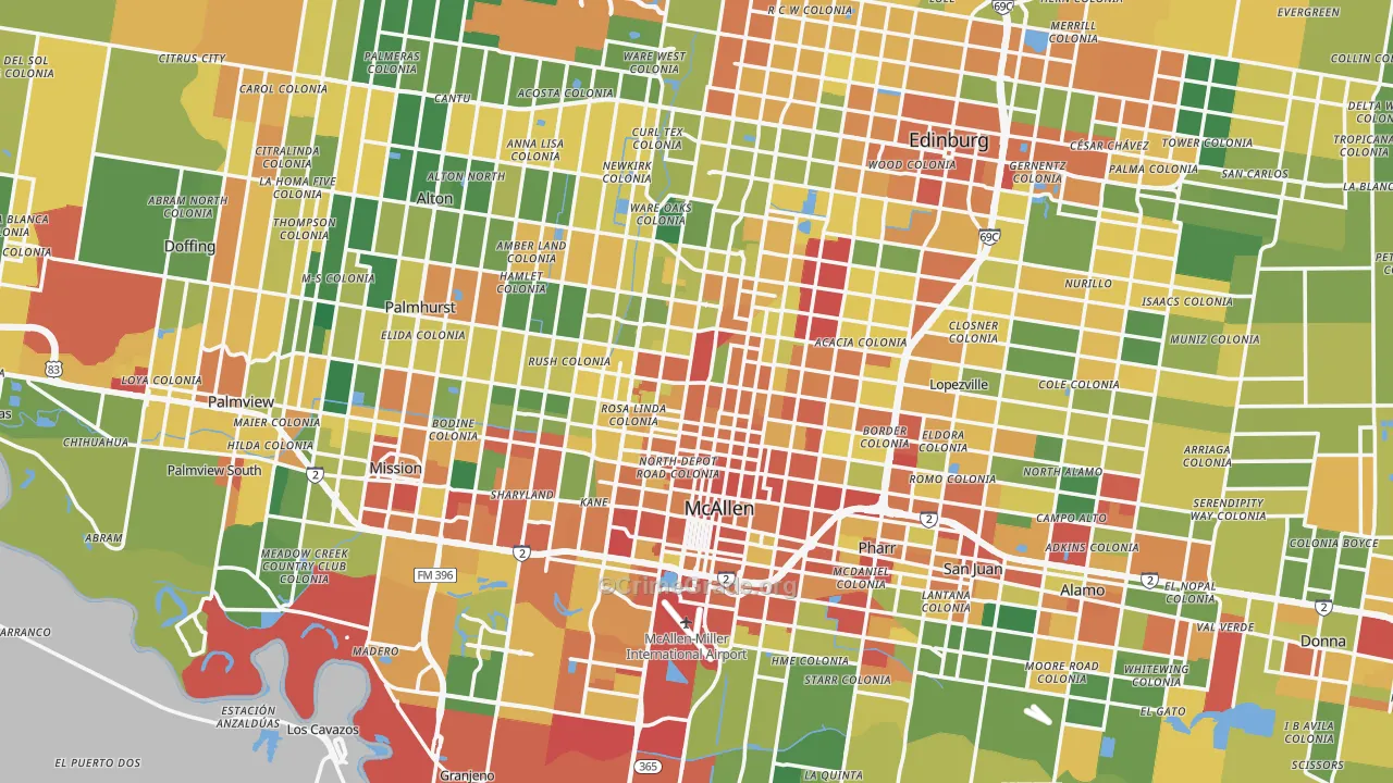 McAllen, TX Map of Burglary Rates