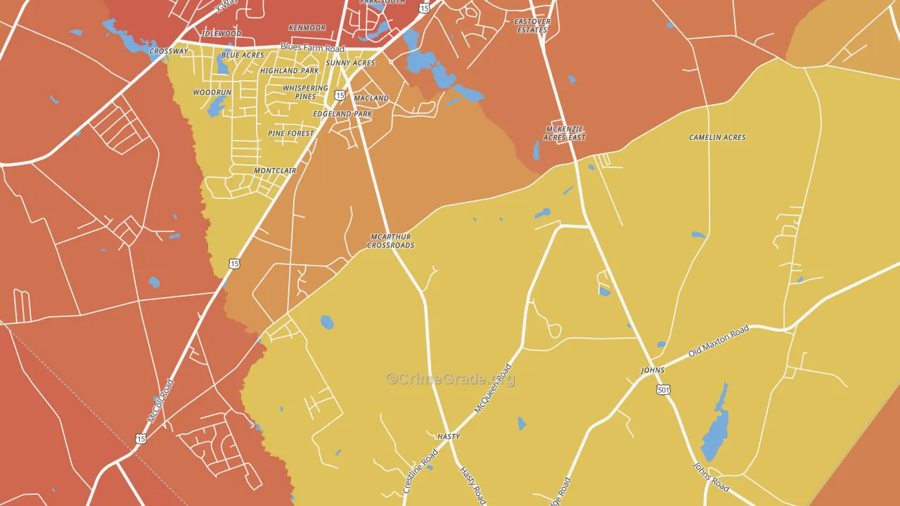 McArthur Crossroads, NC Map of Burglary Rates