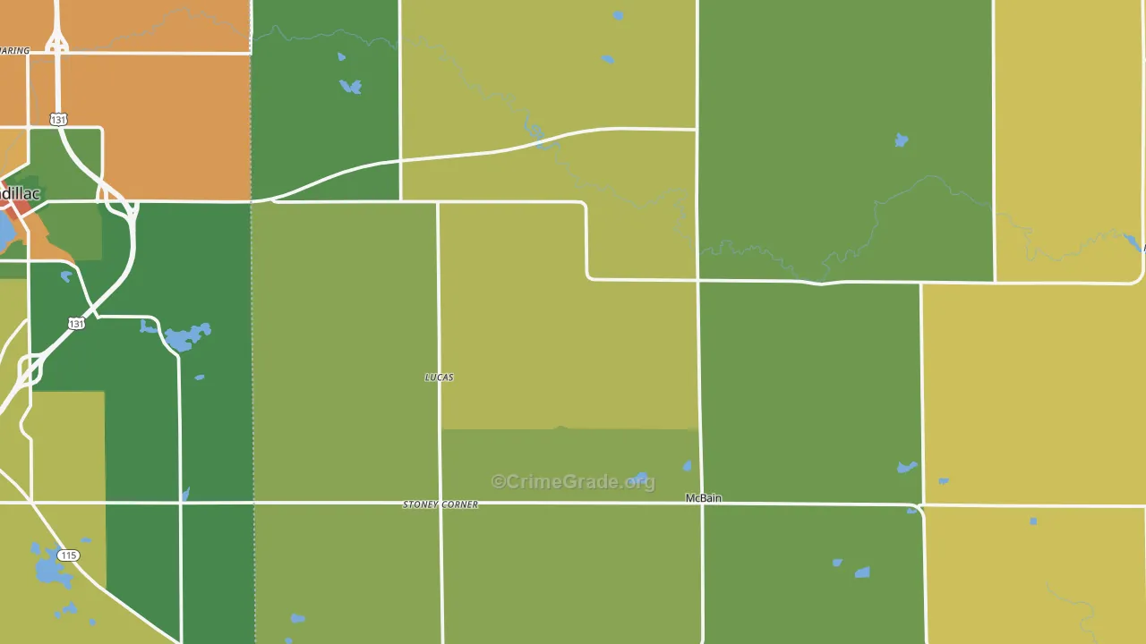 McBain, MI Map of Burglary Rates