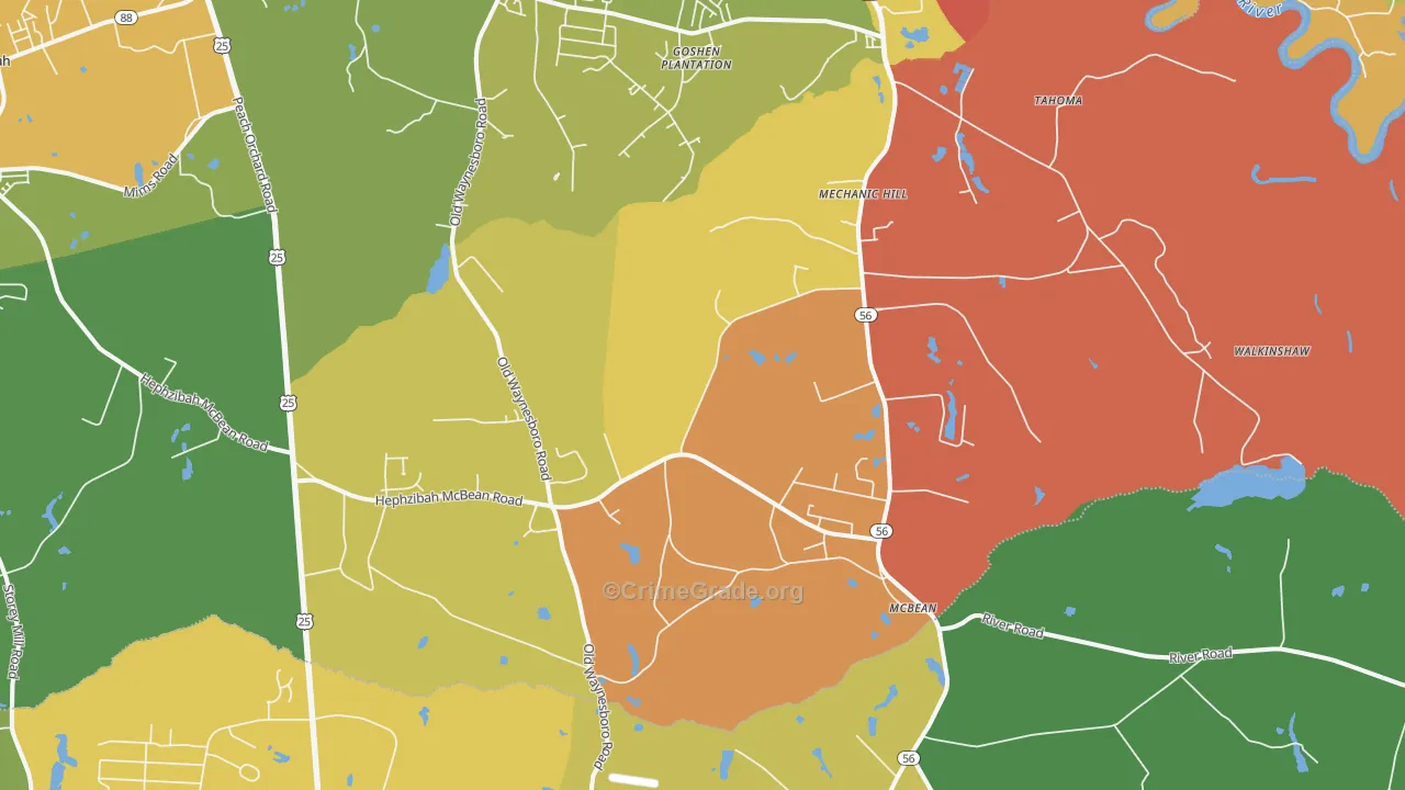McBean, GA Map of Burglary Rates
