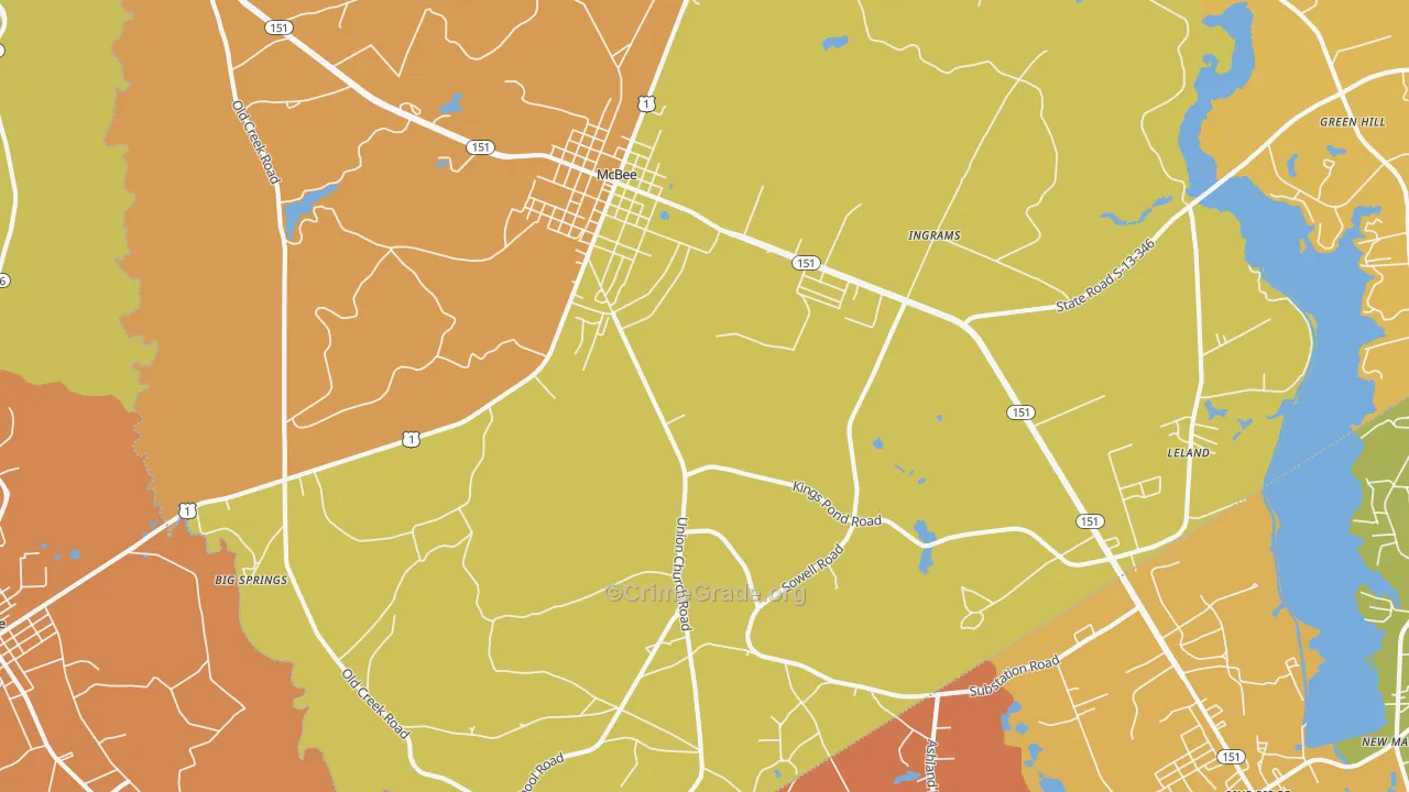 McBee, SC Map of Burglary Rates