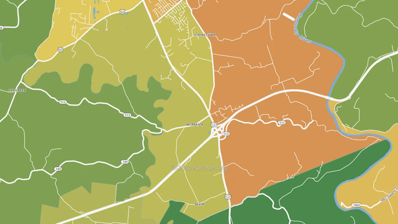 McBrayer, KY Map of Burglary Rates