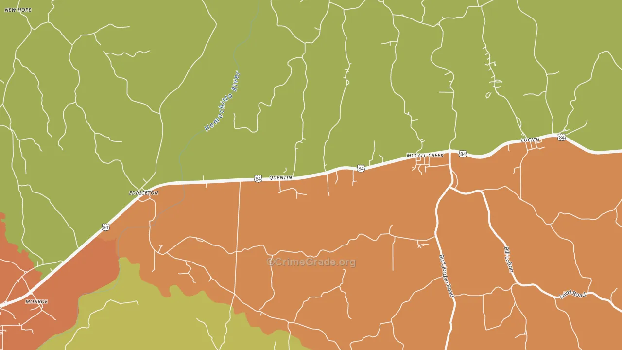McCall Creek, MS Map of Burglary Rates