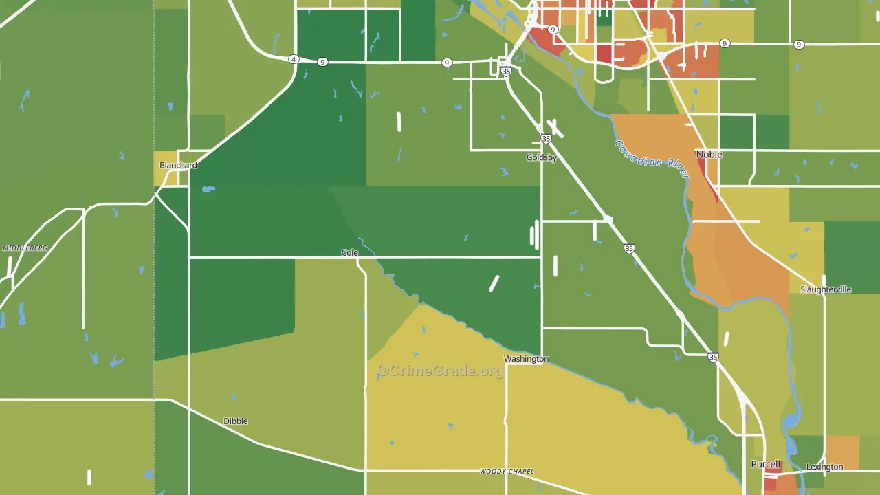 McClain County, OK Map of Burglary Rates