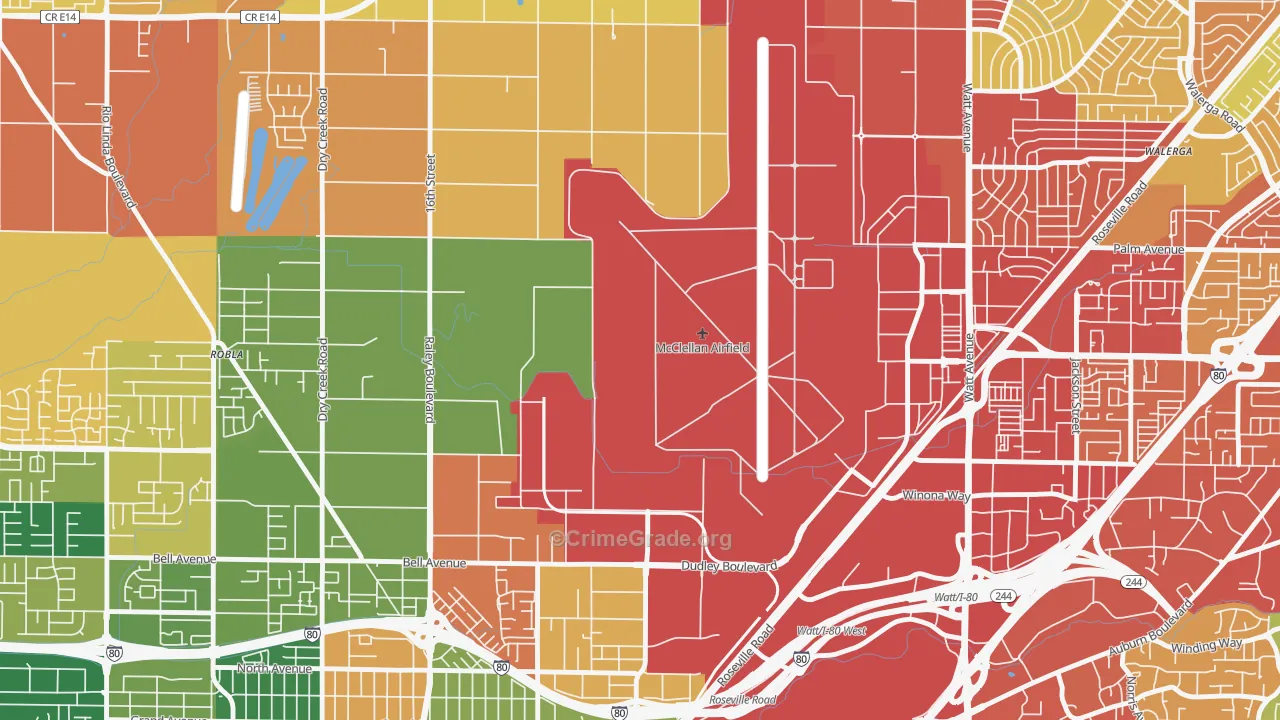 McClellan Park, CA Map of Burglary Rates