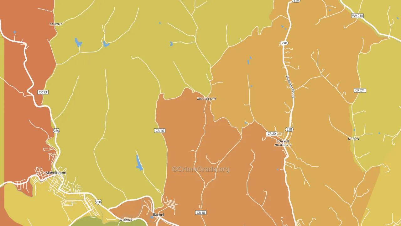 McClellan, WV Map of Burglary Rates