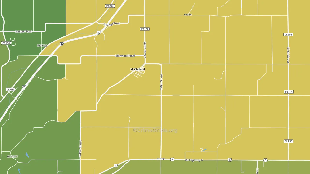 McClelland, IA Map of Burglary Rates