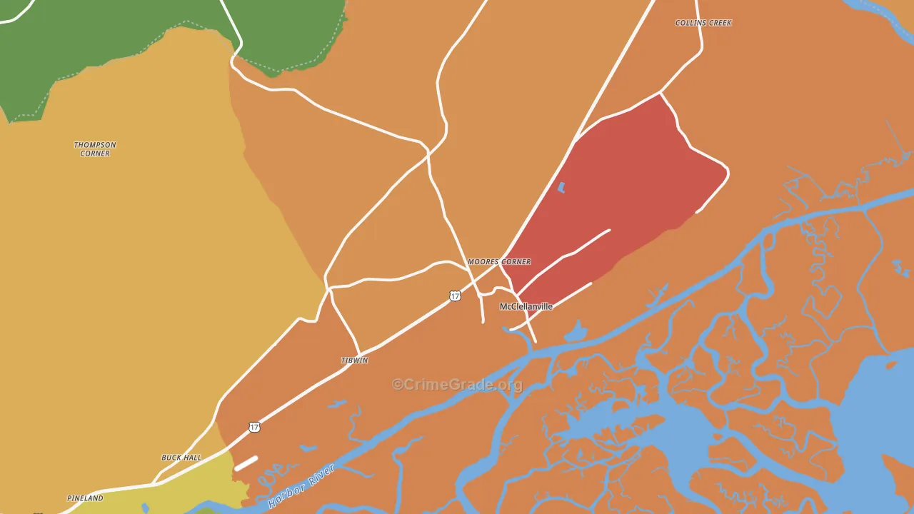 McClellanville, SC Map of Burglary Rates