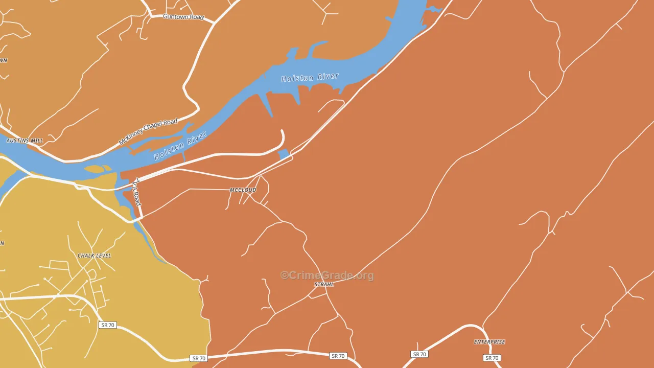 McCloud, TN Map of Burglary Rates