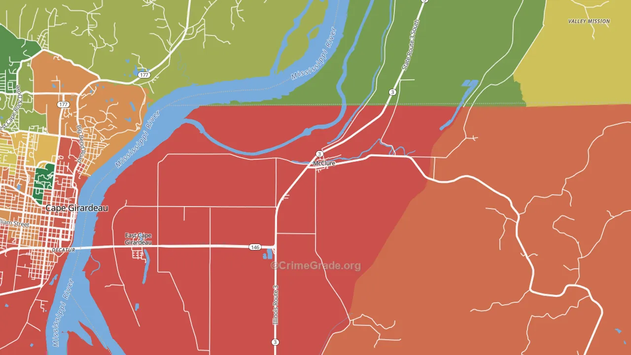 McClure, IL Map of Burglary Rates