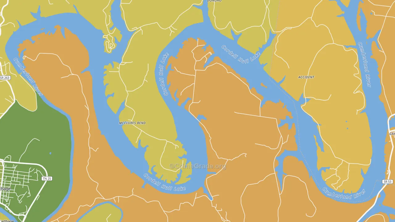 McClures Bend, TN Map of Burglary Rates