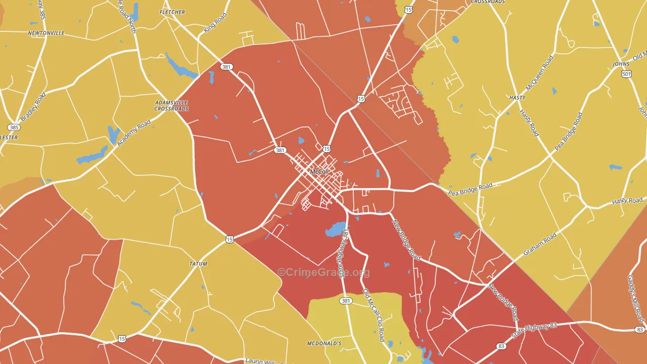 McColl, SC Map of Burglary Rates