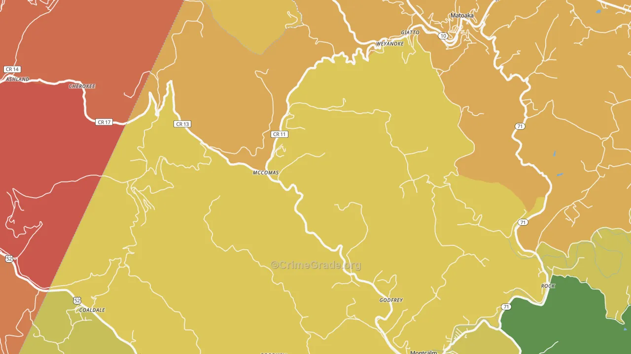 McComas, WV Map of Burglary Rates
