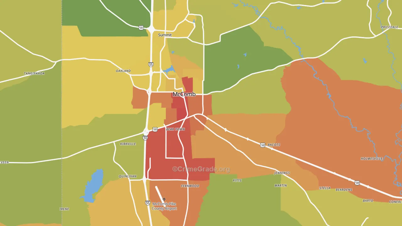 Mccomb, MS Map of Burglary Rates