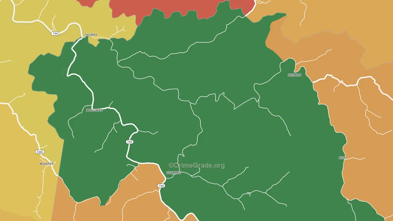 McCombs, KY Map of Burglary Rates