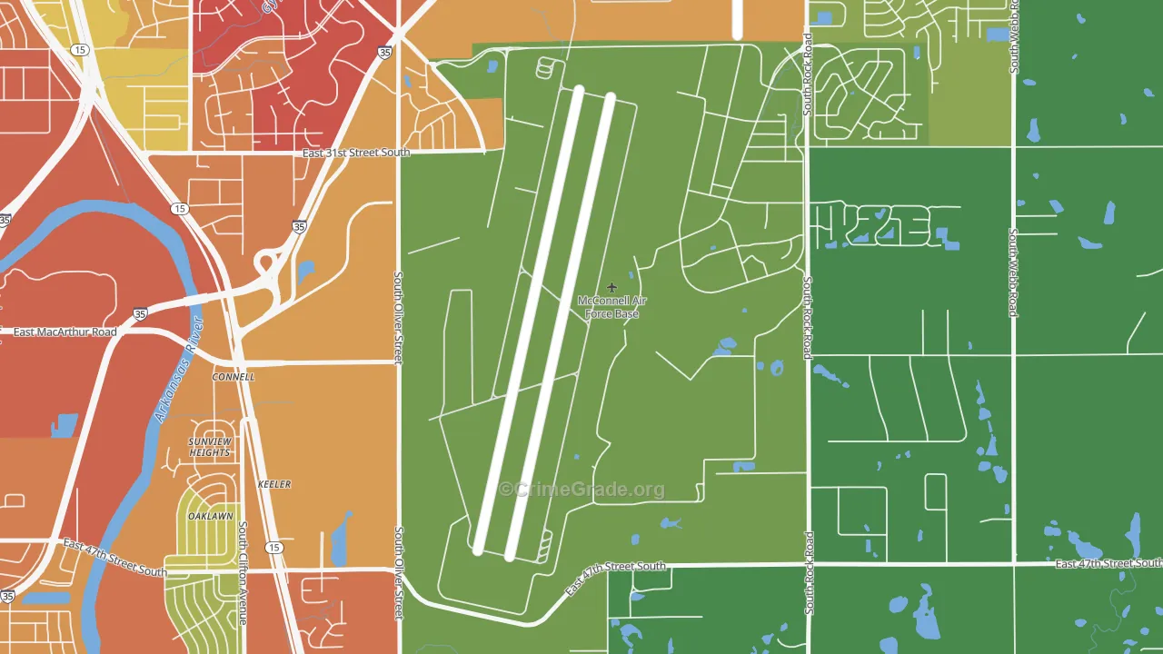 McConnell AFB, KS Map of Burglary Rates