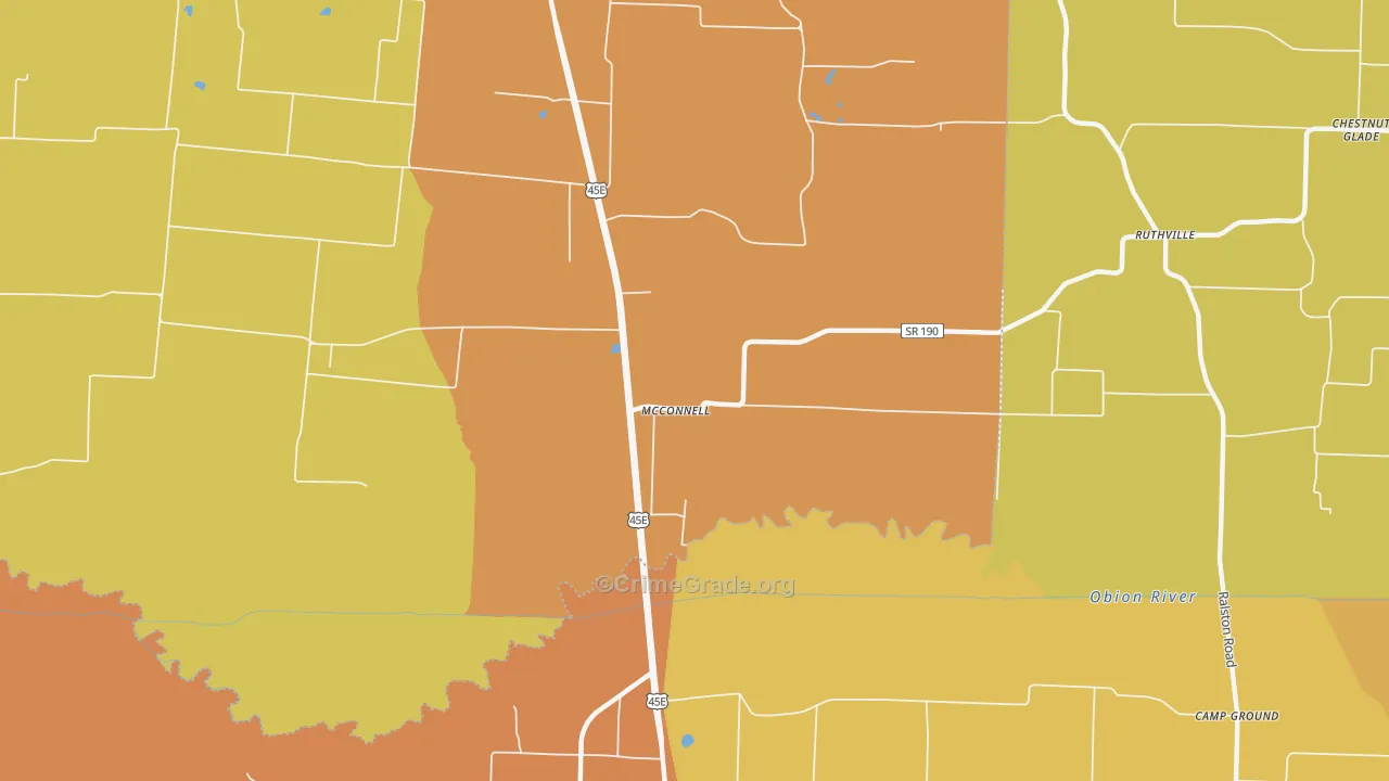 McConnell, TN Map of Burglary Rates