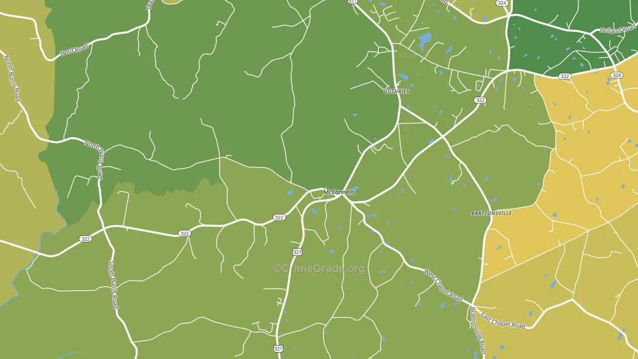 McConnells, SC Map of Burglary Rates