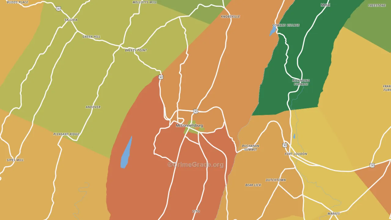 McConnellsburg, PA Map of Burglary Rates