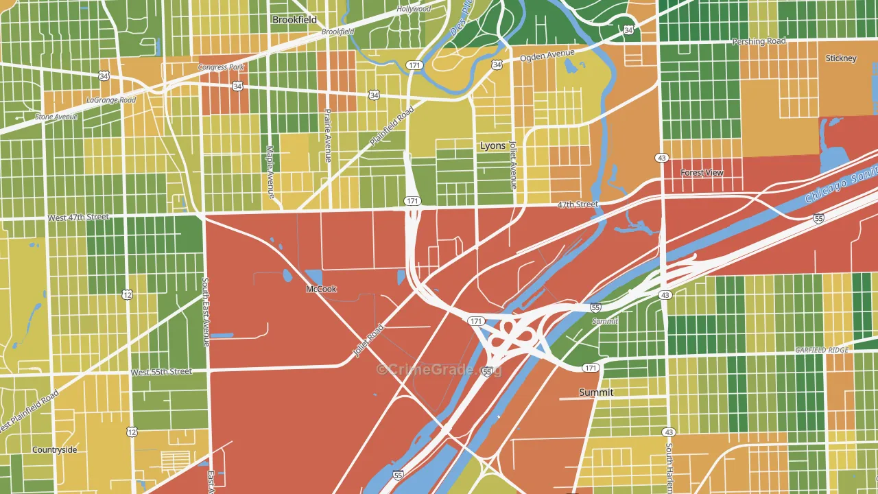 McCook, IL Map of Burglary Rates
