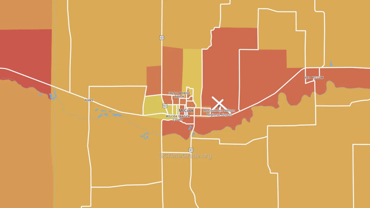 McCook, NE Map of Burglary Rates