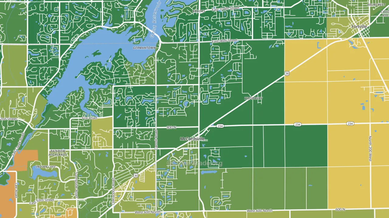 McCordsville, IN Map of Burglary Rates