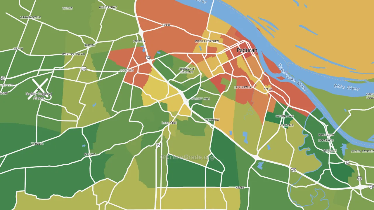 McCracken County, KY Map of Burglary Rates