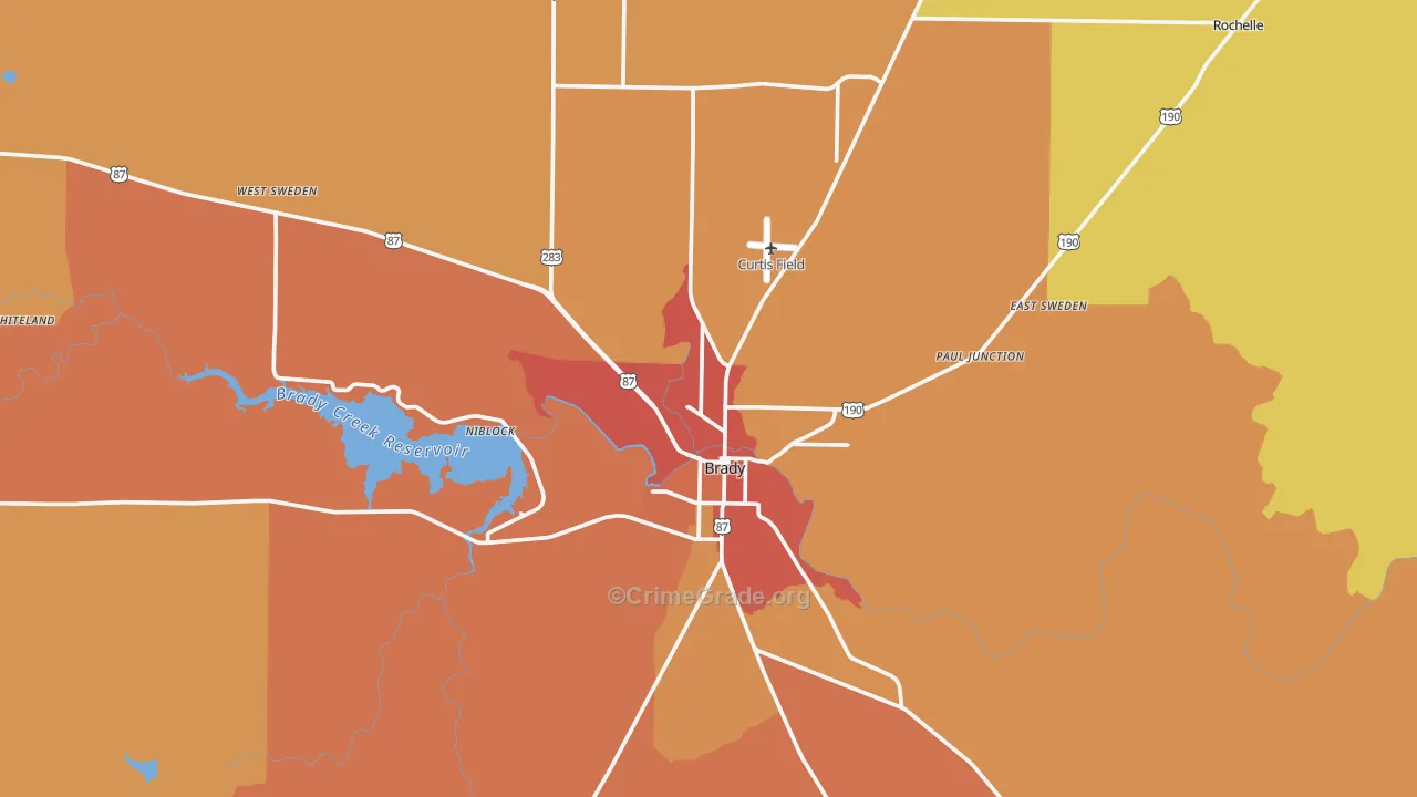 McCulloch County, TX Map of Burglary Rates