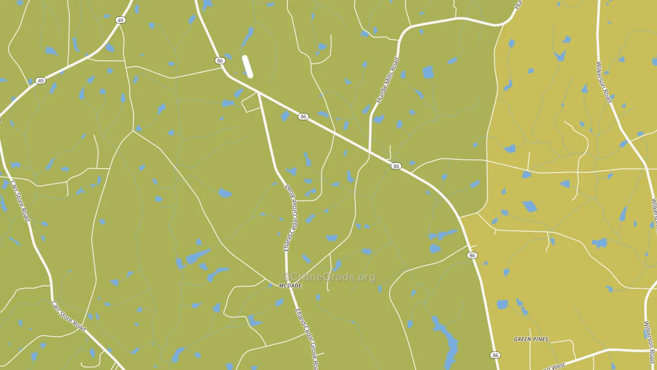 McDade, NC Map of Burglary Rates