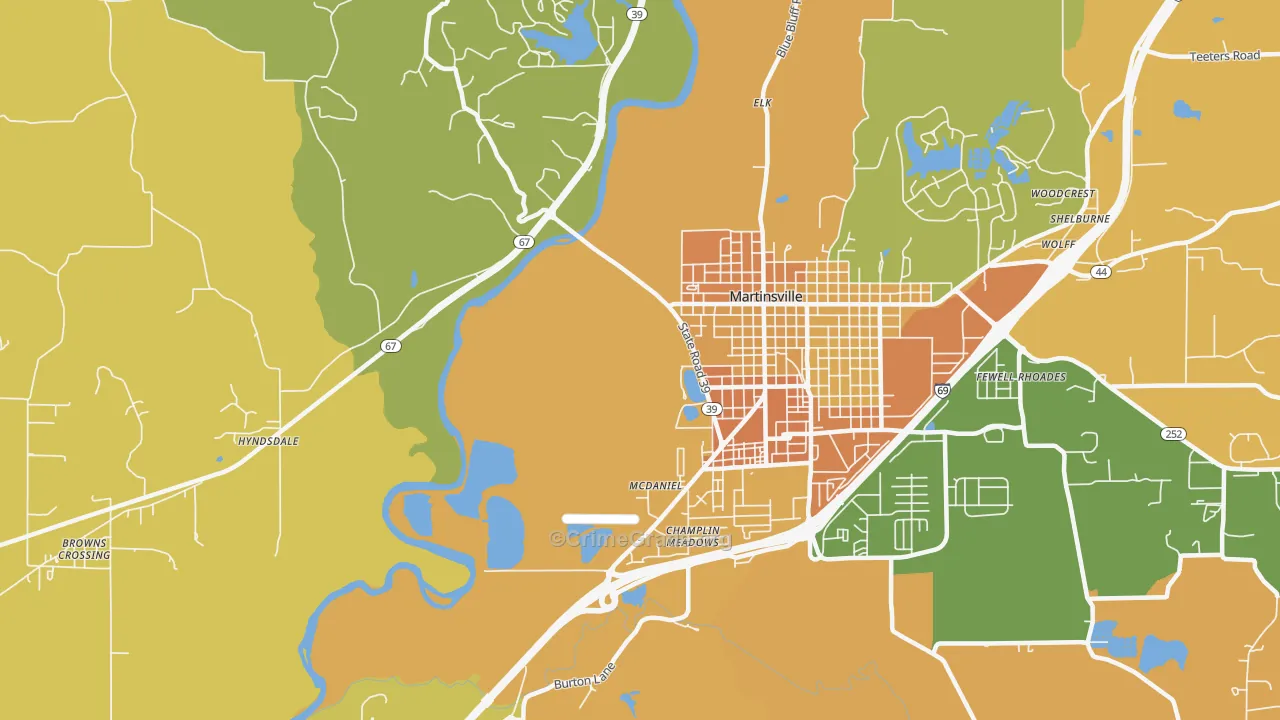 McDaniel, IN Map of Burglary Rates