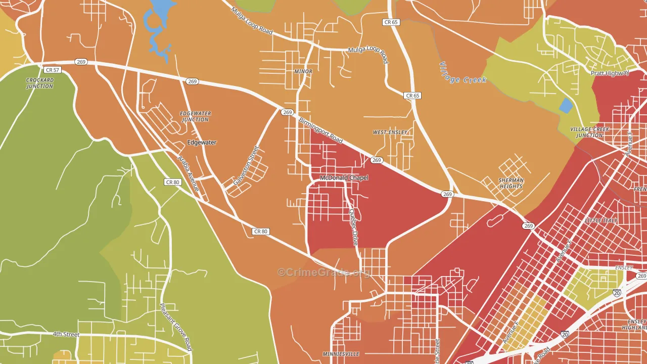 McDonald Chapel, AL Map of Burglary Rates