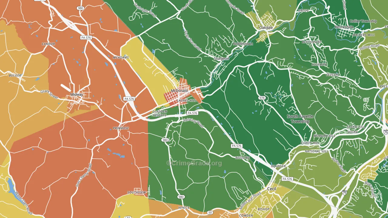 Mcdonald, PA Map of Burglary Rates
