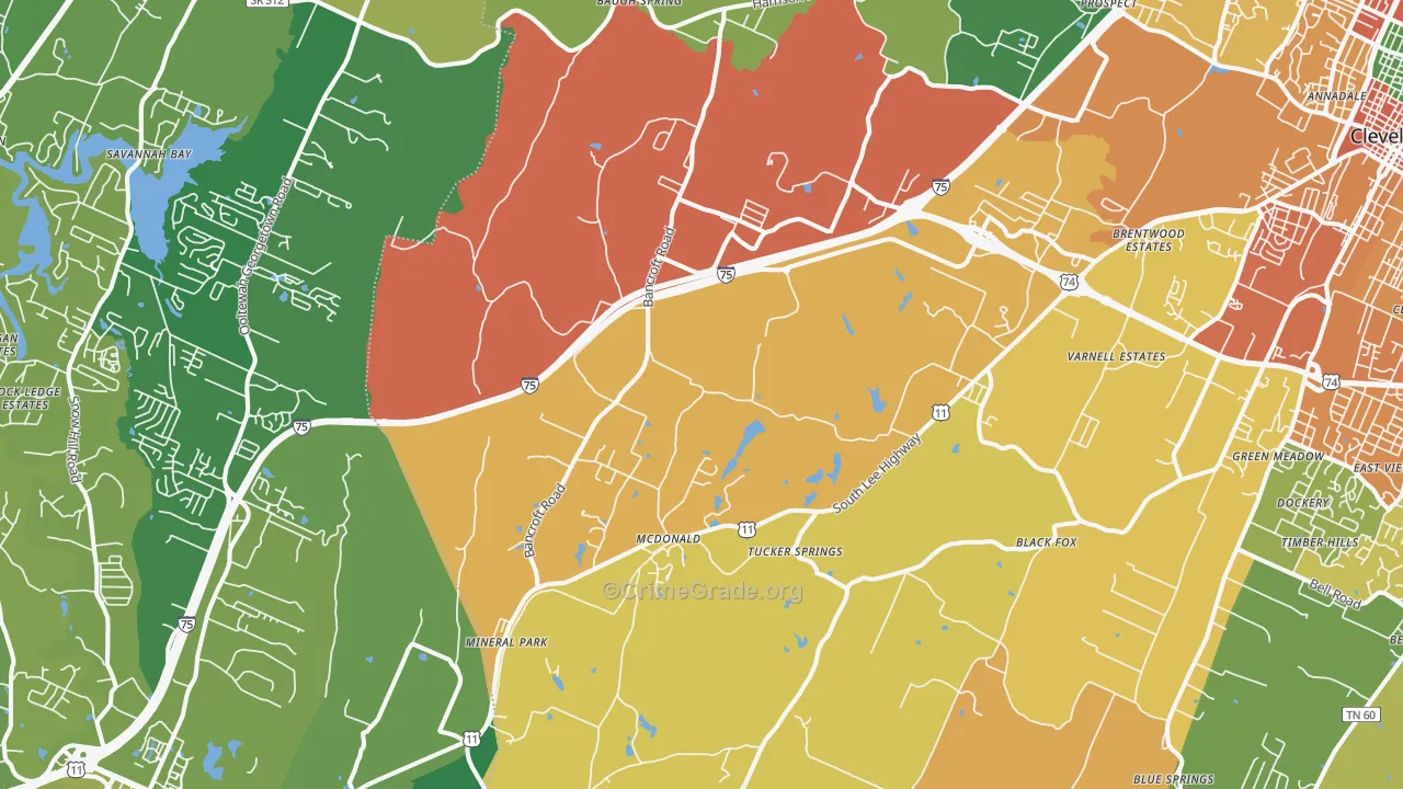 McDonald, TN Map of Burglary Rates