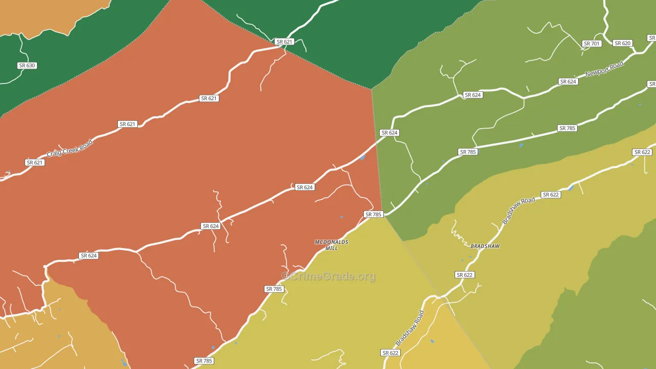 McDonalds Mill, VA Map of Burglary Rates