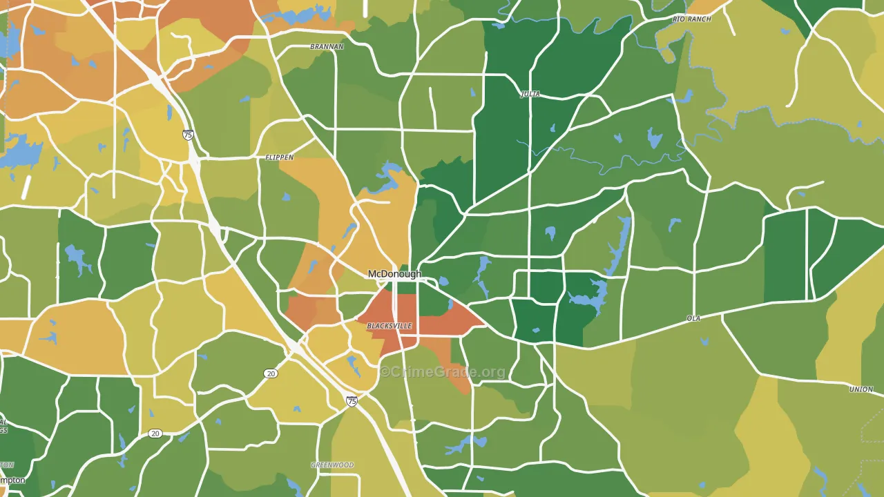 McDonough, GA Map of Burglary Rates