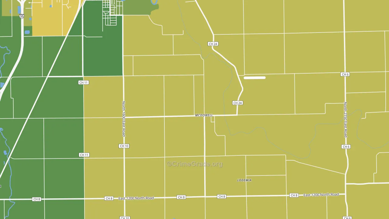 McDowell, IL Map of Burglary Rates