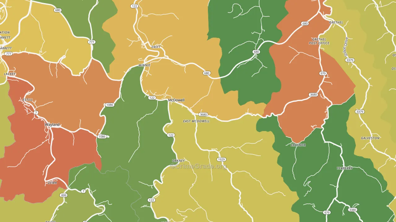 McDowell, KY Map of Burglary Rates