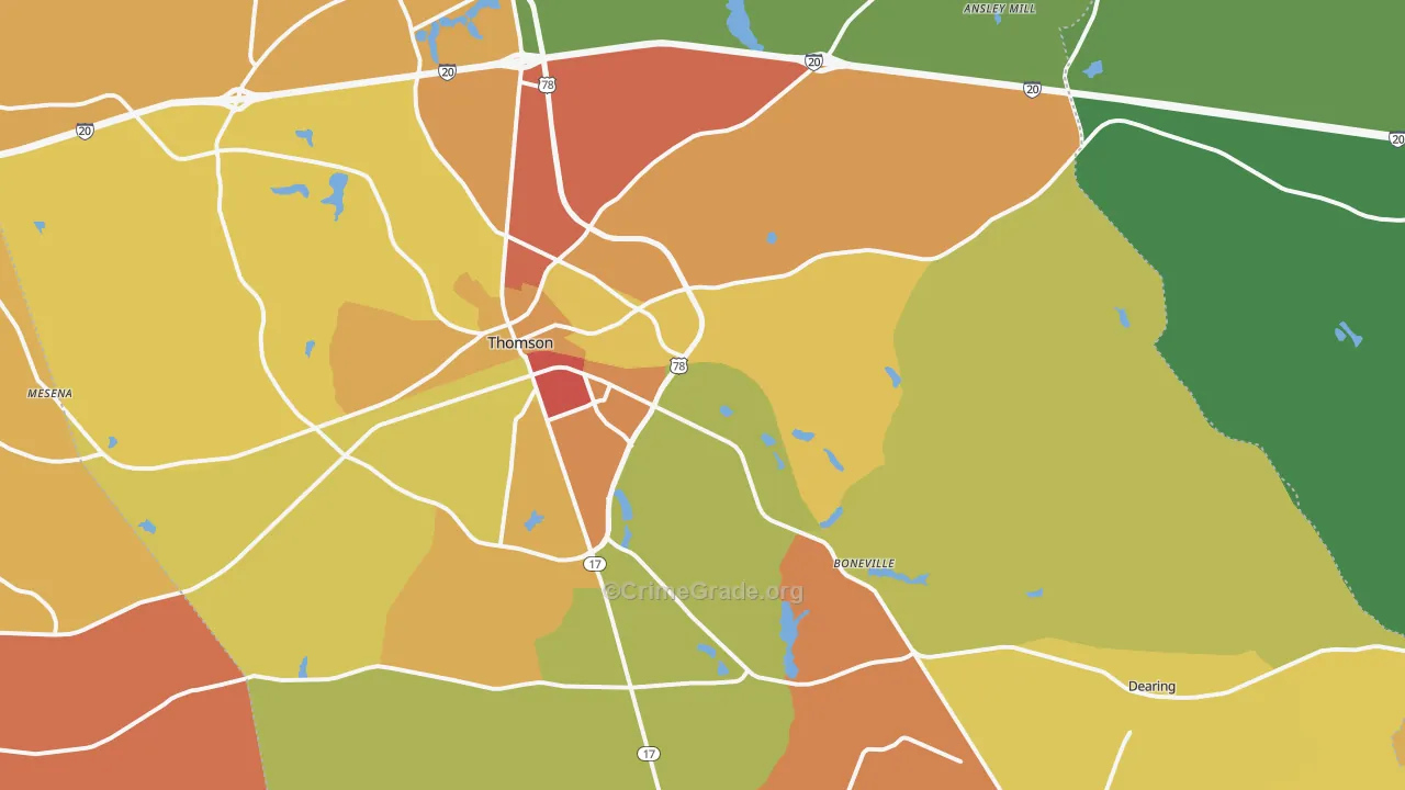 McDuffie County, GA Map of Burglary Rates