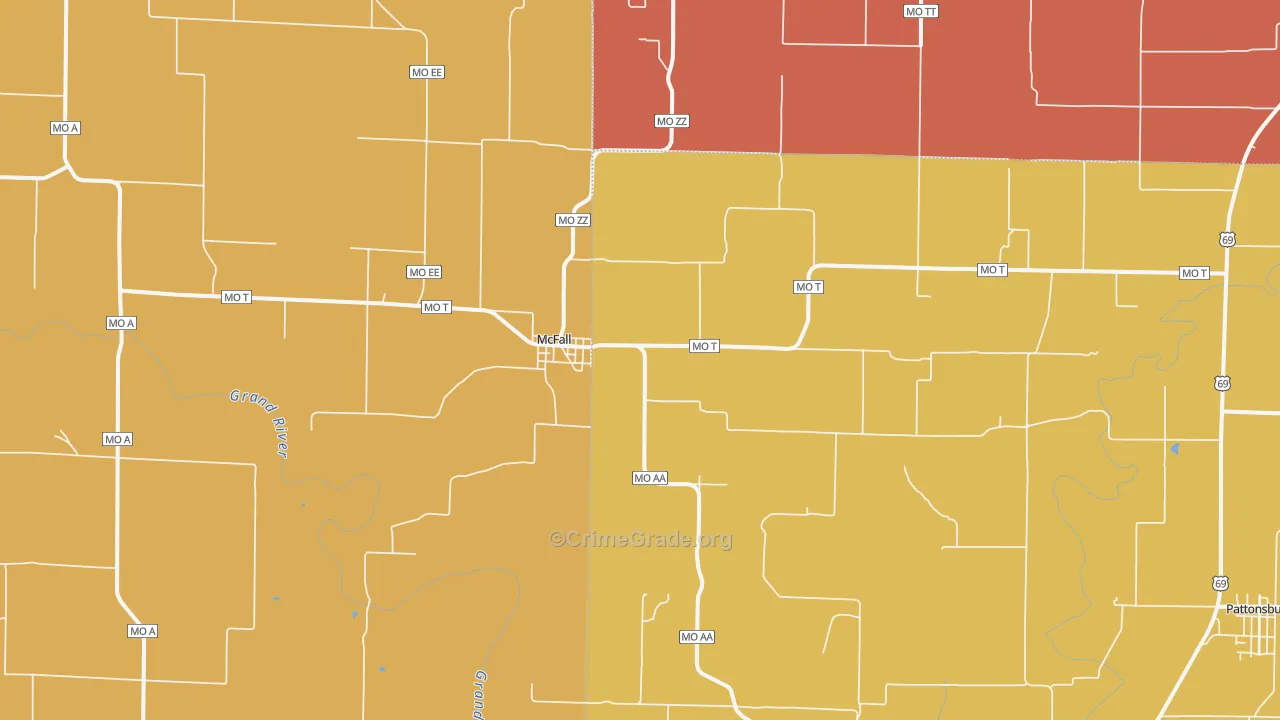 McFall, MO Map of Burglary Rates