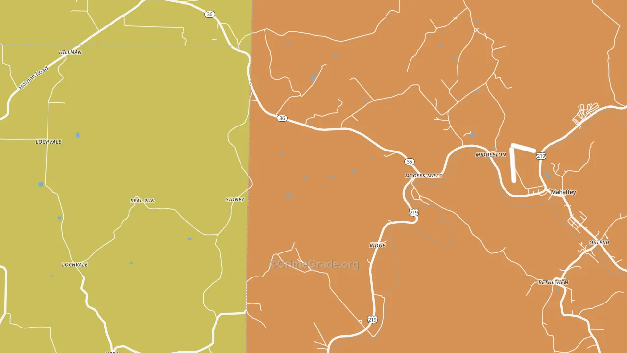 McGees Mills, PA Map of Burglary Rates