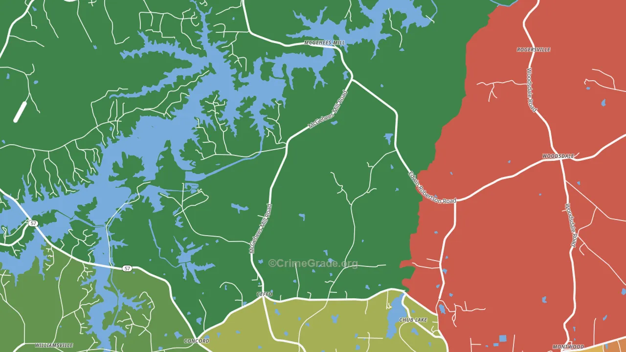 McGehees Mill, NC Map of Burglary Rates